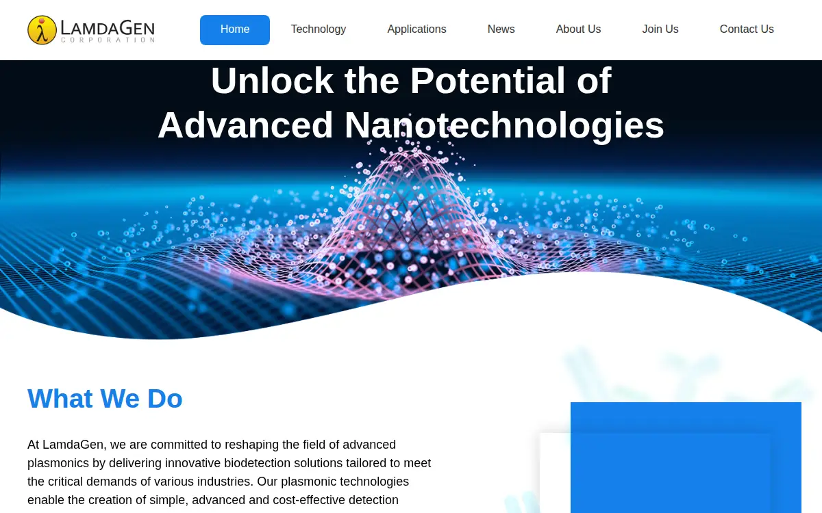 Homepage of Lamdagen Corporation