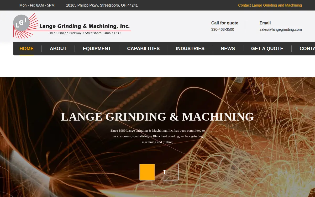 Homepage of Lange Grinding & Machining, INC.