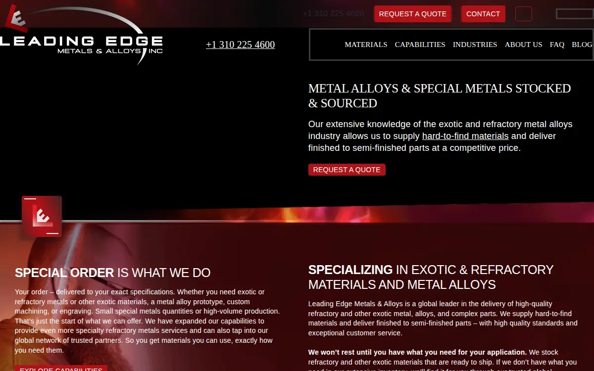 Homepage of Leading Edge Machining Solutions, LLC
