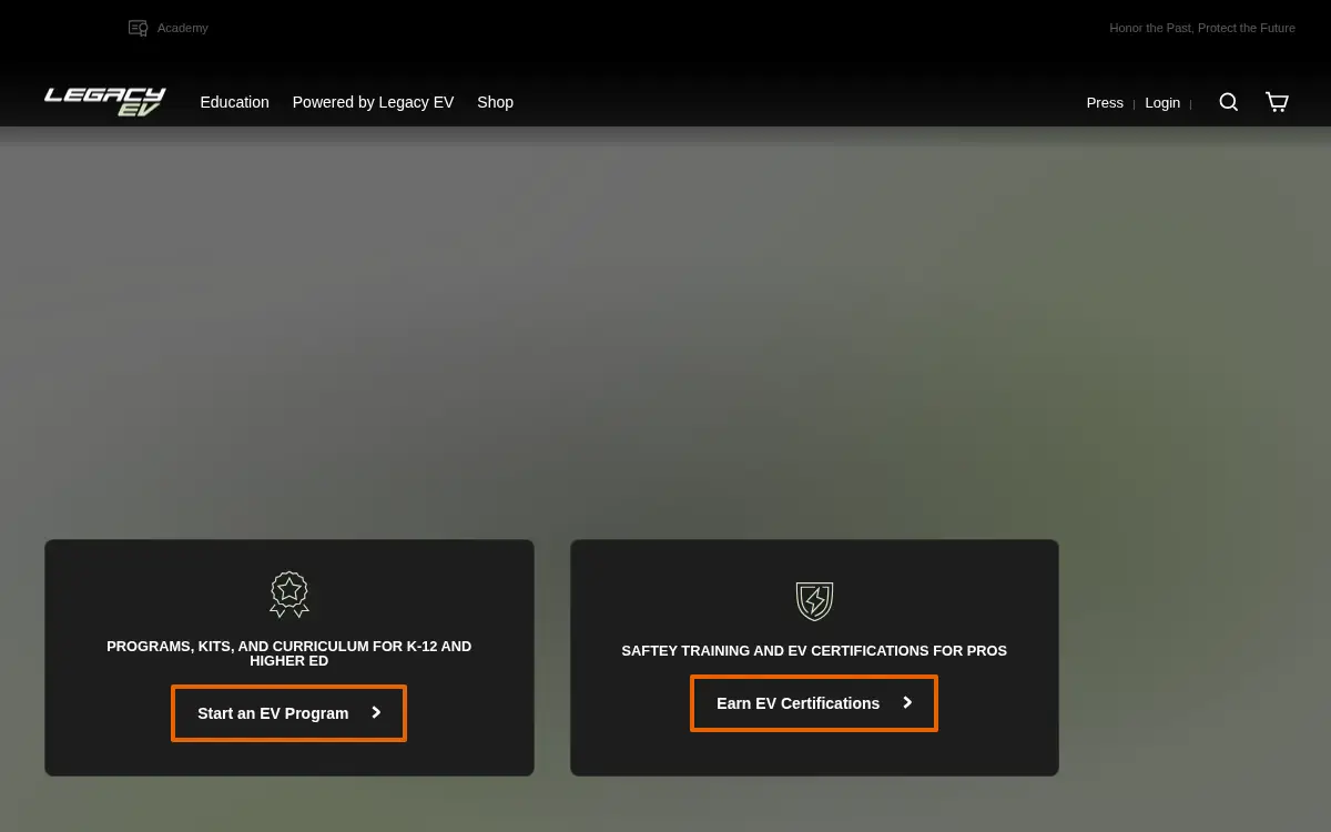 Homepage of Legacy Ev, LLC