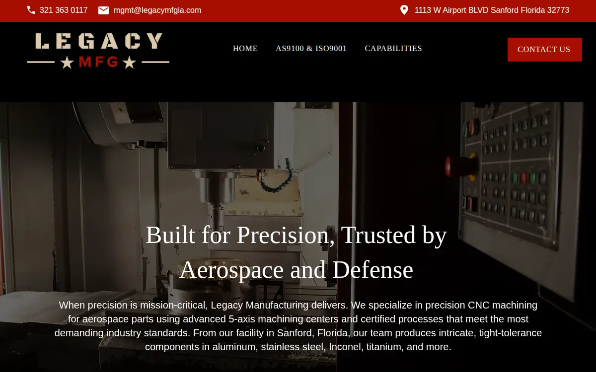 Homepage of Legacy Manufacturing LLC