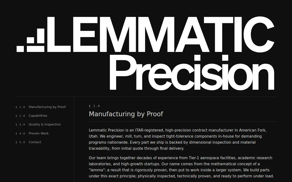 Homepage of Lemmatic Precision LLC