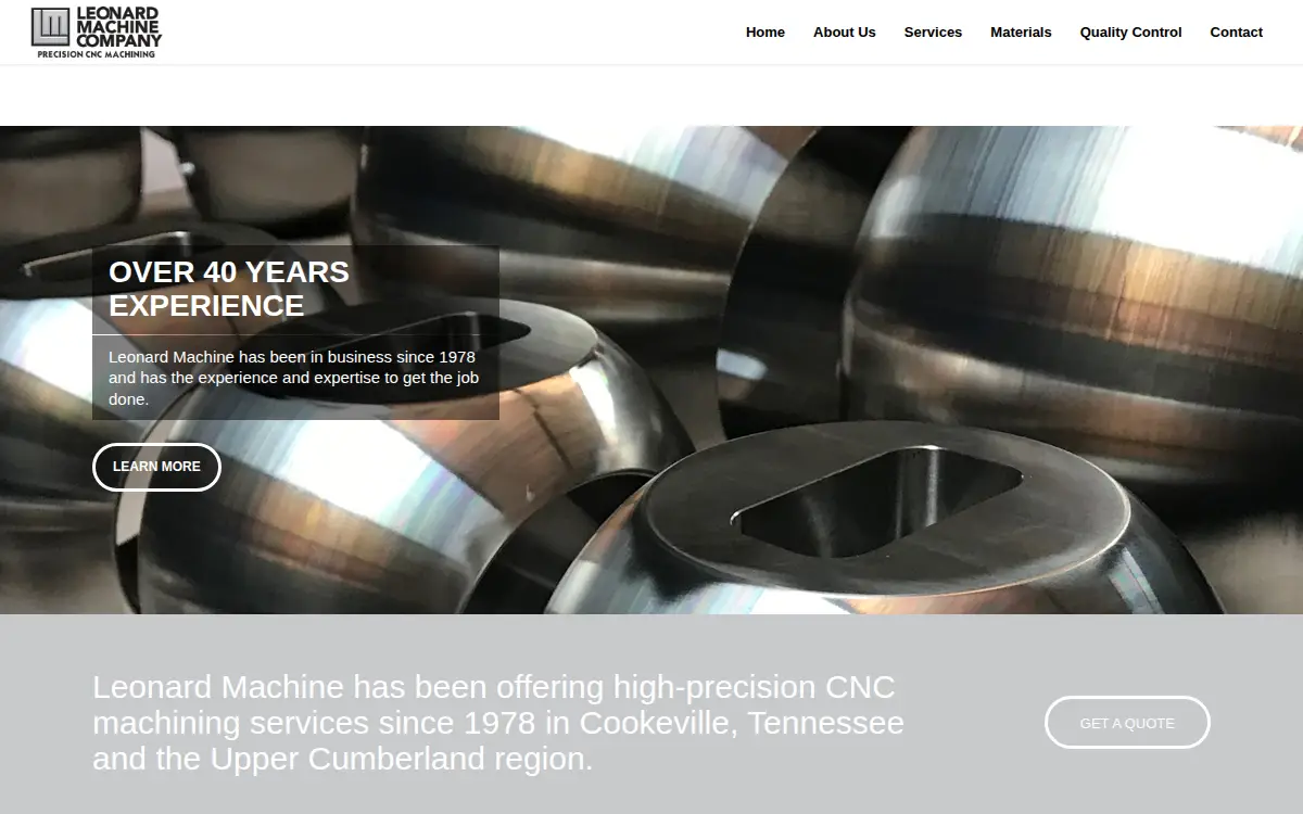 Homepage of Leonard Machine Co, LLC