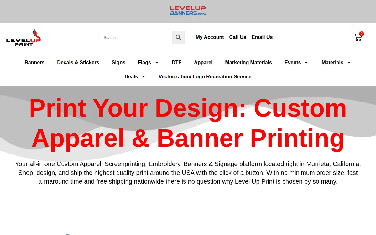 Homepage of Level Up Print LLC