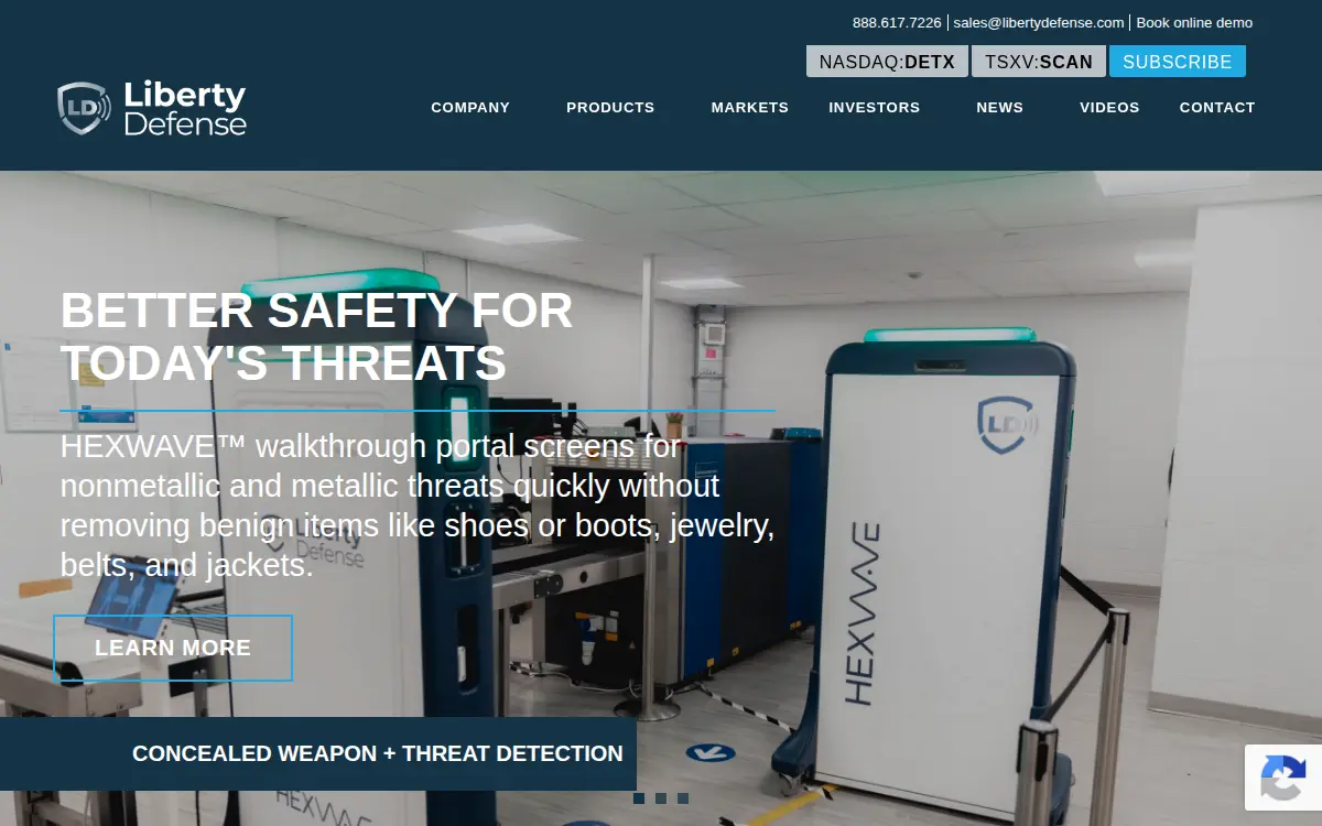 Homepage of Liberty Defense Technologies, INC.