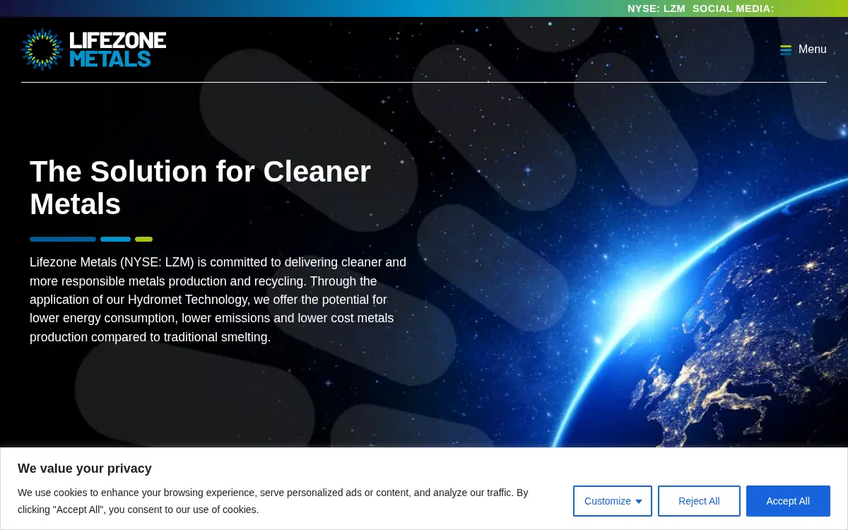 Homepage of Lifezone Recycling US LLC