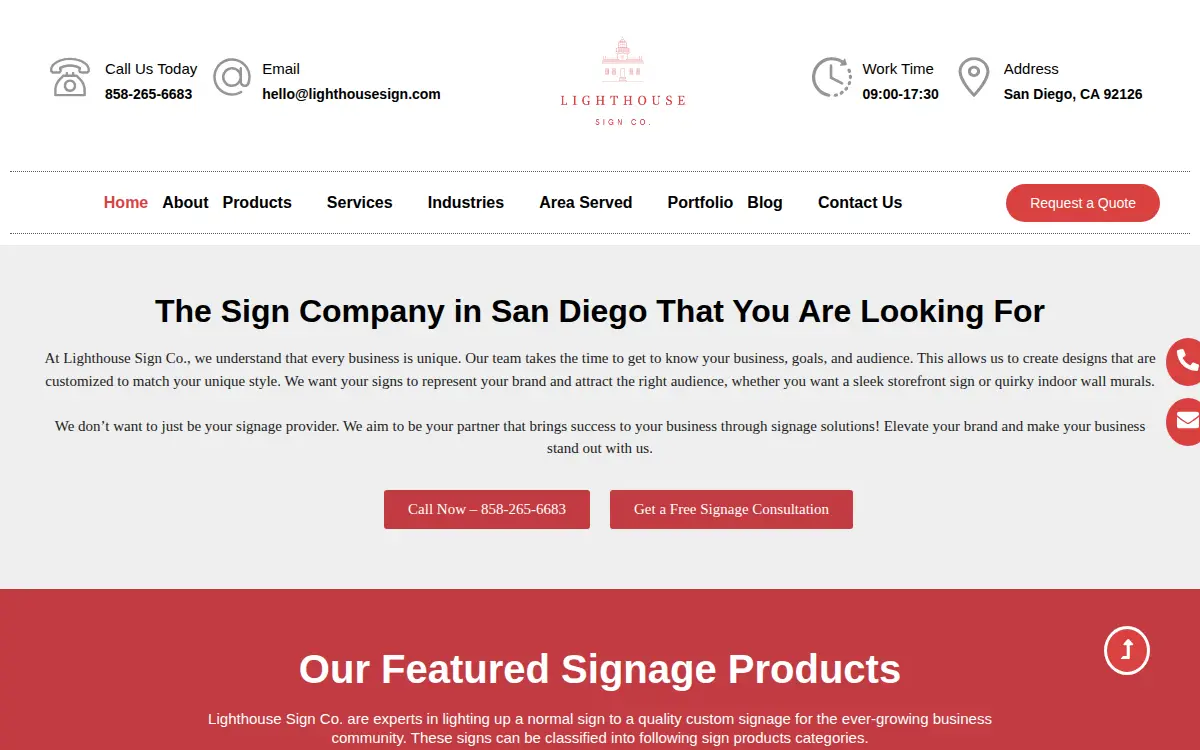Homepage of Lighthouse Sign CO