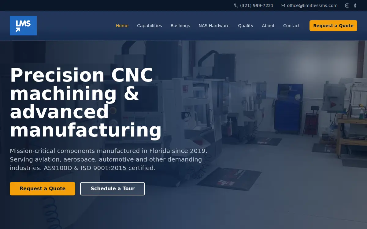 Homepage of Limitless Manufacturing Solutions, INC