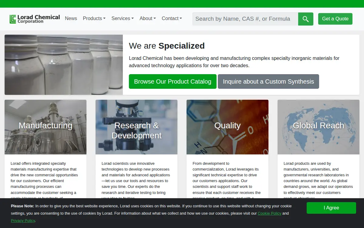 Homepage of Lorad Chemical Corporation