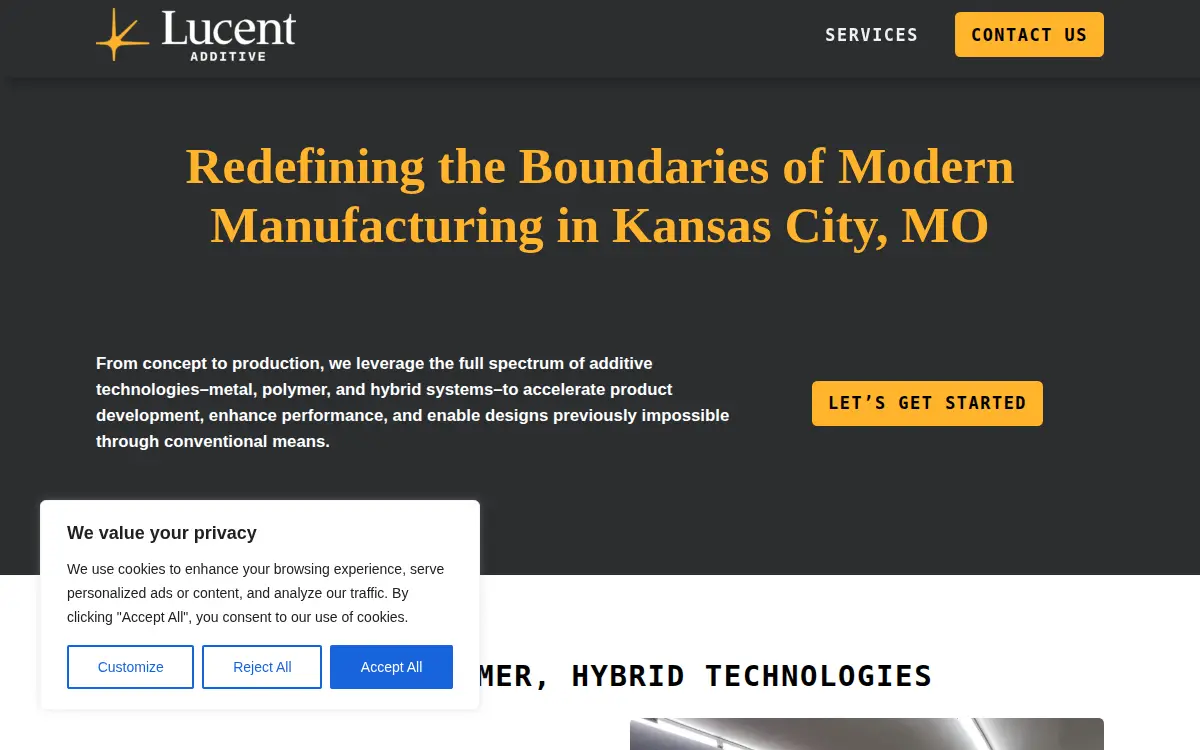 Homepage of Lucent Additive LLC