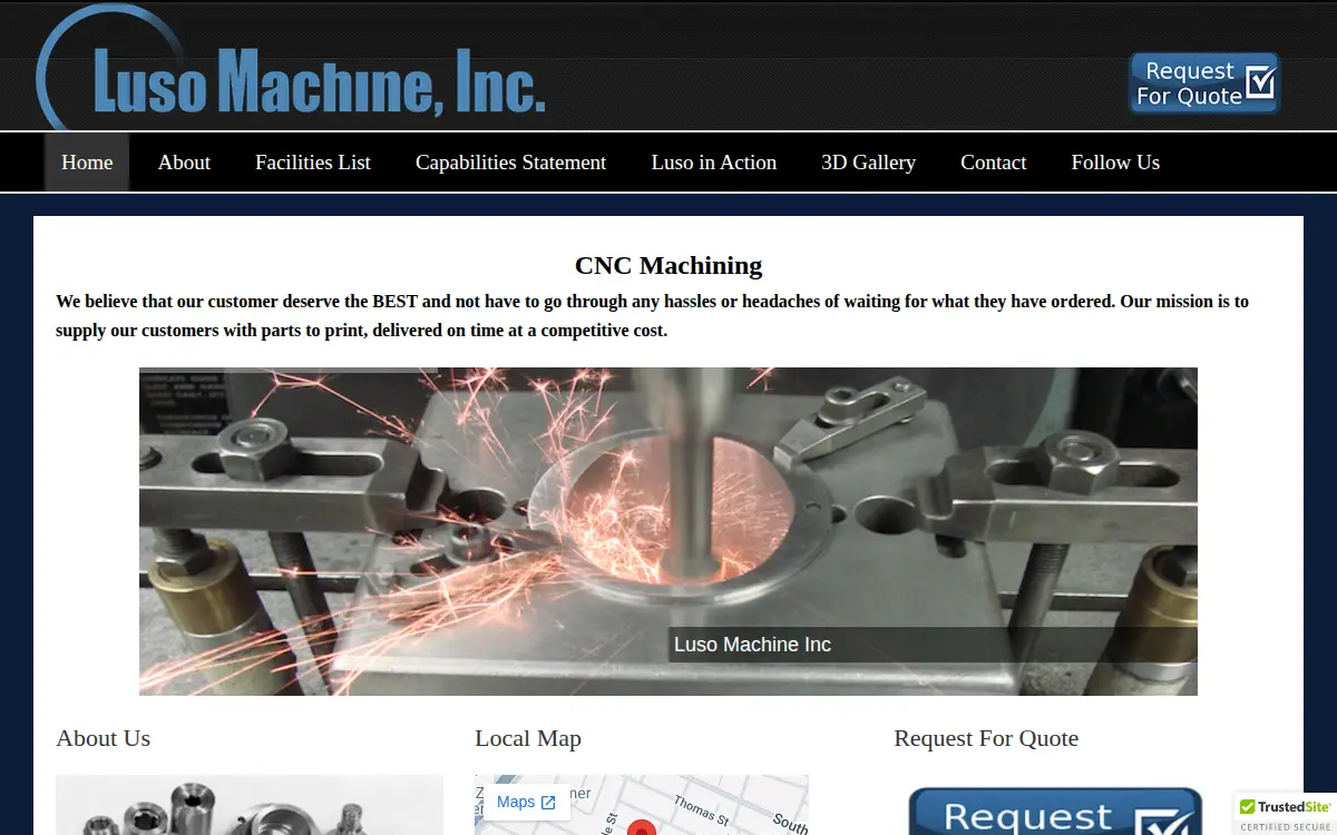 Homepage of Luso Machine Nj, LLC