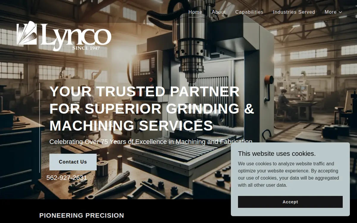 Homepage of Lynco Grinding Company INC