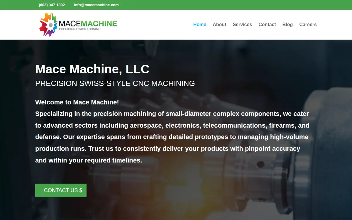 Homepage of Mace Machine LLC