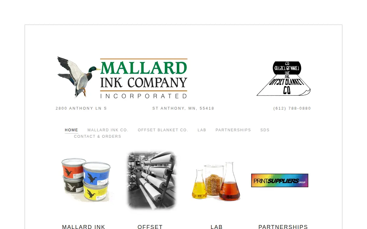 Homepage of Mallard Ink Company