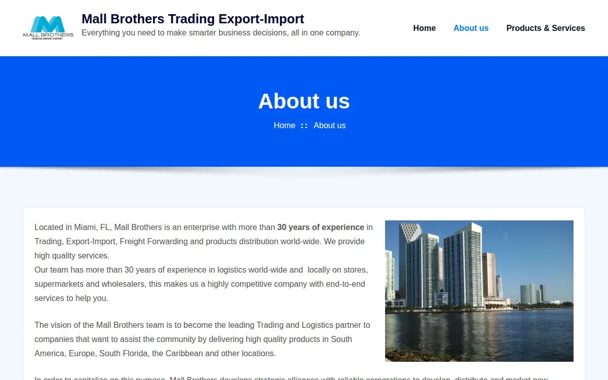 Homepage of Mall Brothers Food Distributor, LLC.
