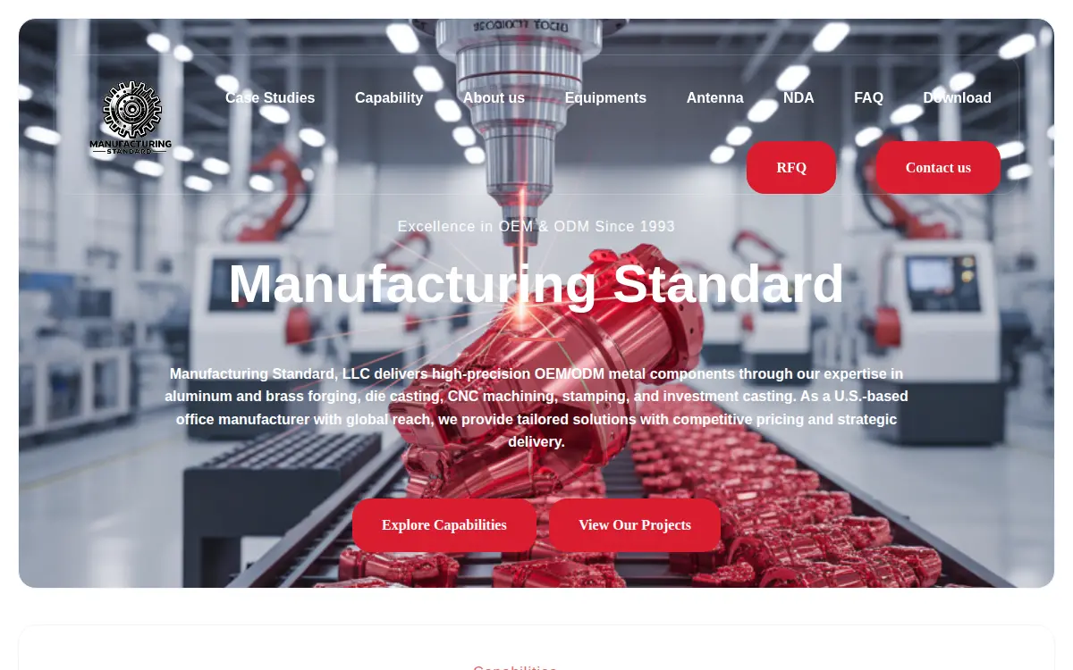Homepage of Manufacturing Standard, LLC