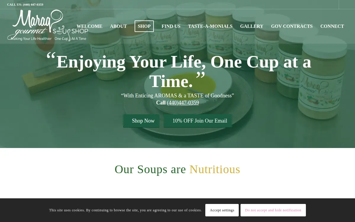 Homepage of Maraq Gourmet Soup Shop LLC