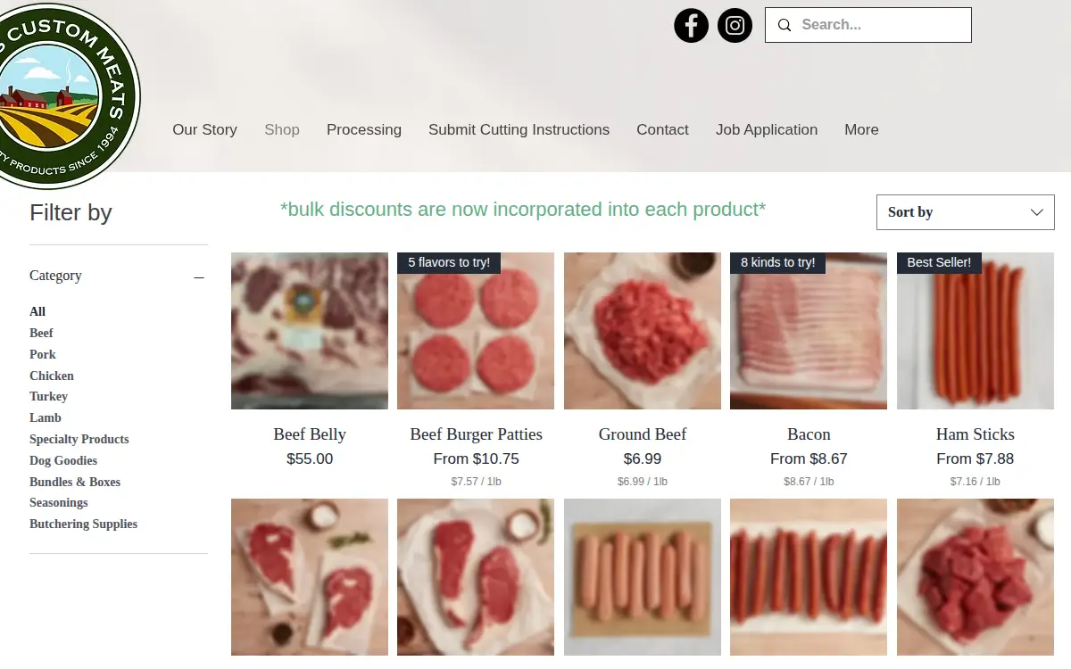 Homepage of Mark's Custom Meats, LLC