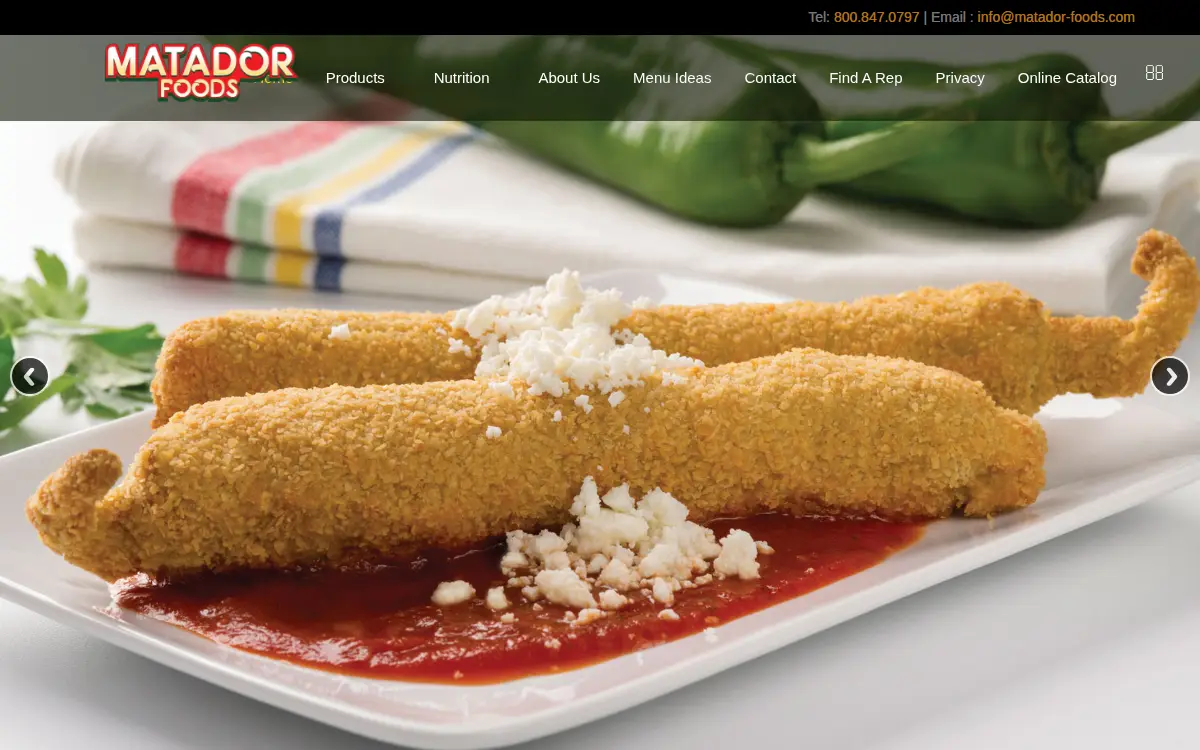 Homepage of Matador Foods LLC