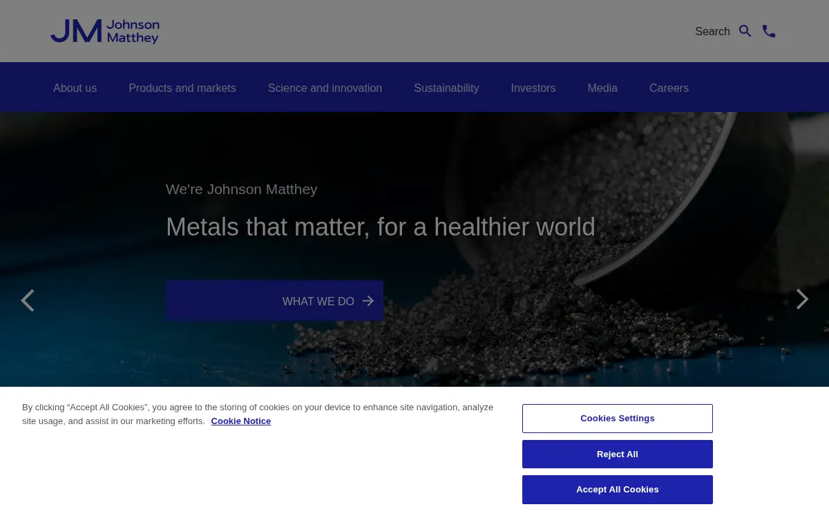 Homepage of Johnson Matthey INC.