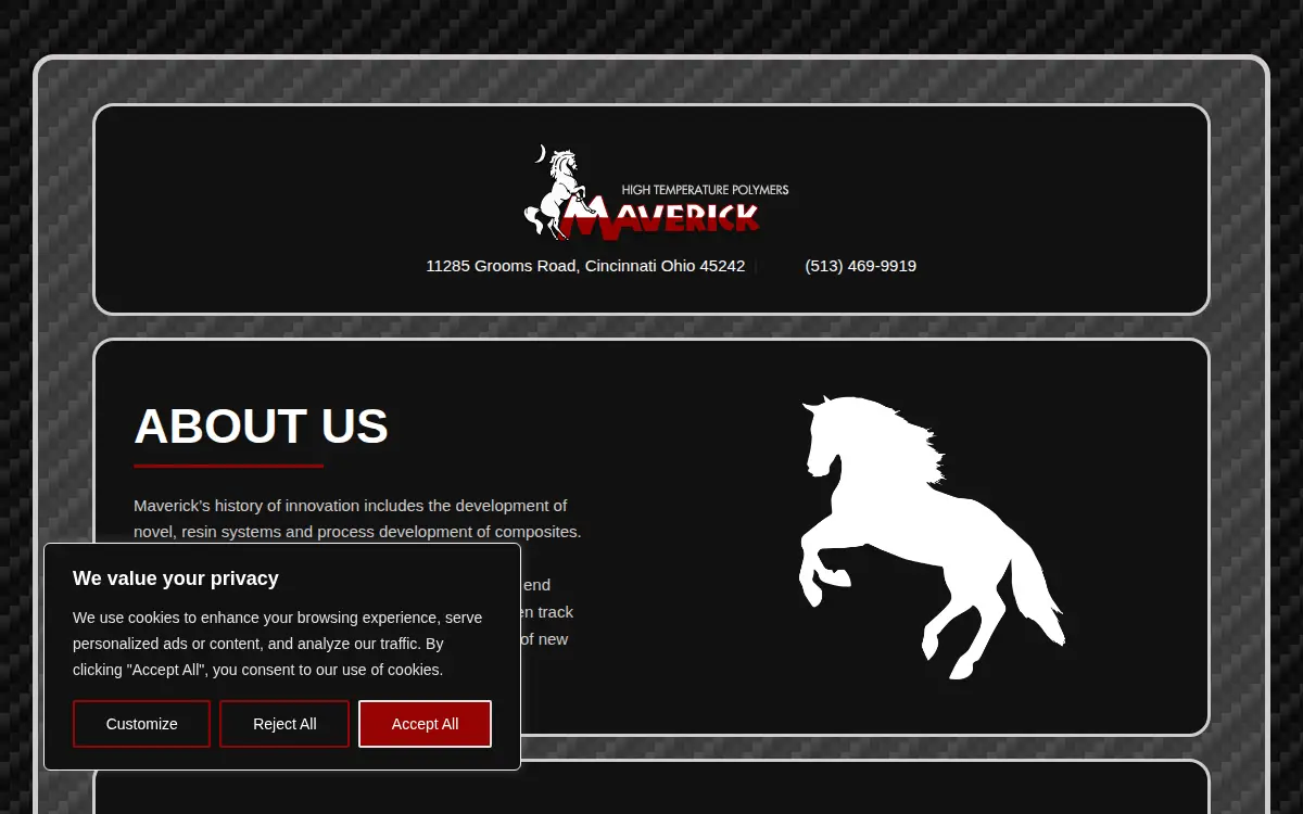 Homepage of Maverick Corporation