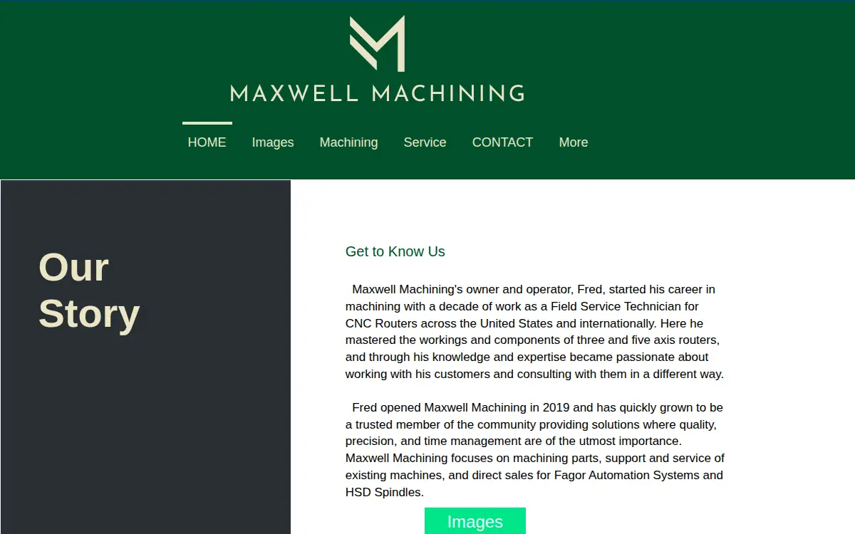 Homepage of Maxwell Machining, LLC