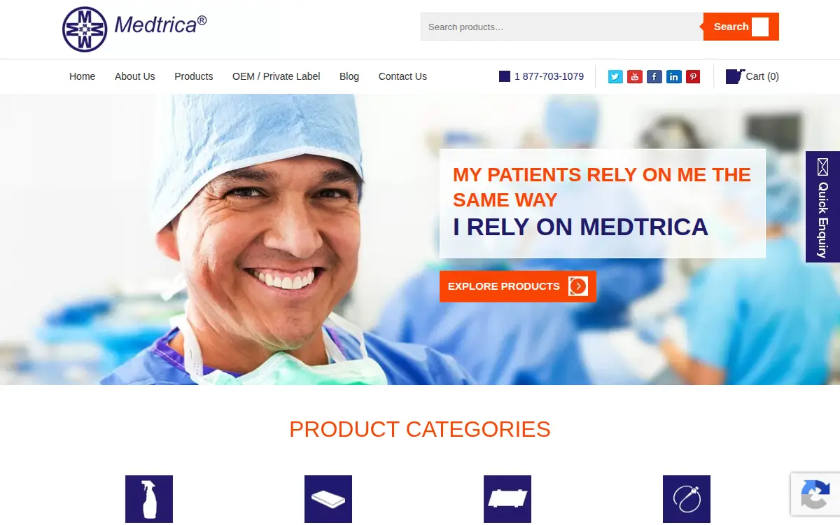 Homepage of Medtrica Solutions LTD