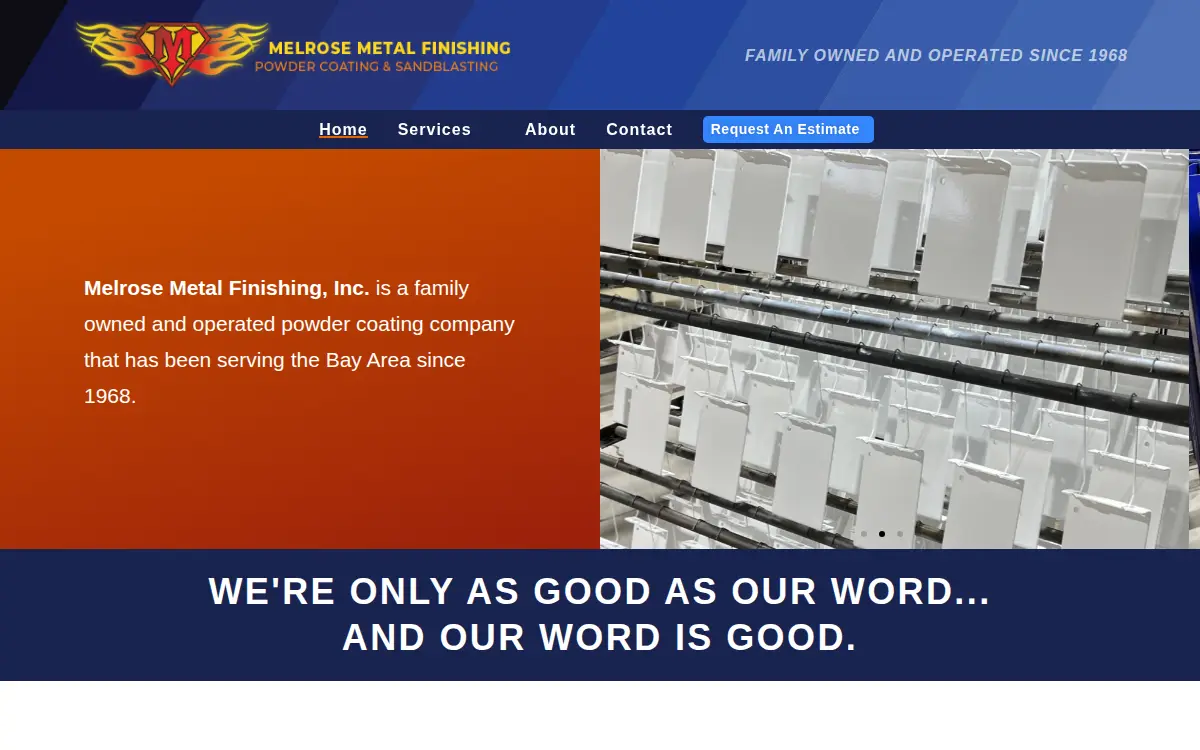 Homepage of Melrose Metal Finishing, INC