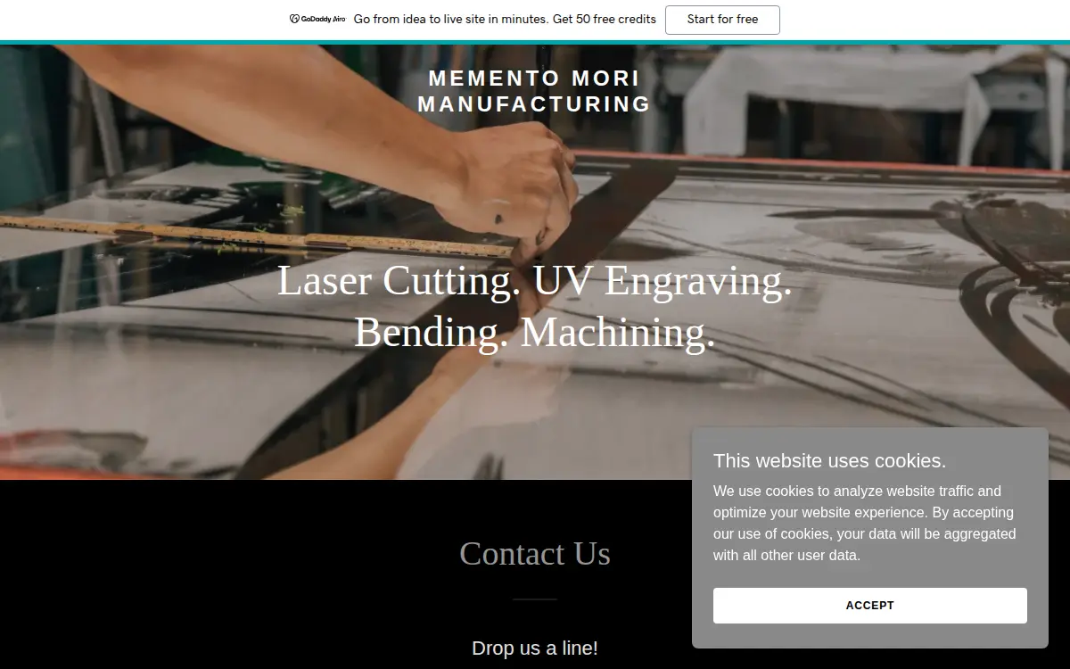 Homepage of Memento Mori Manufacturing LLC
