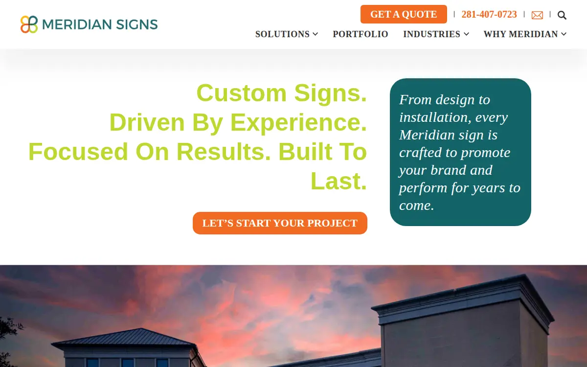 Homepage of Meridian Signs, LLC