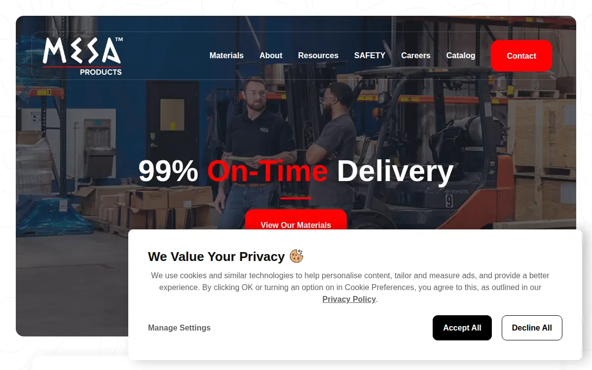 Homepage of Mesa Products INC