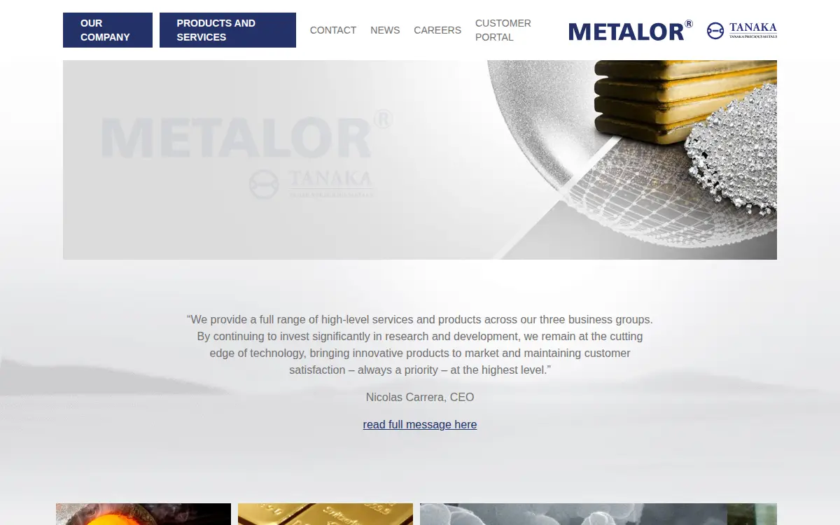 Homepage of Metalor Technologies USA Corporation