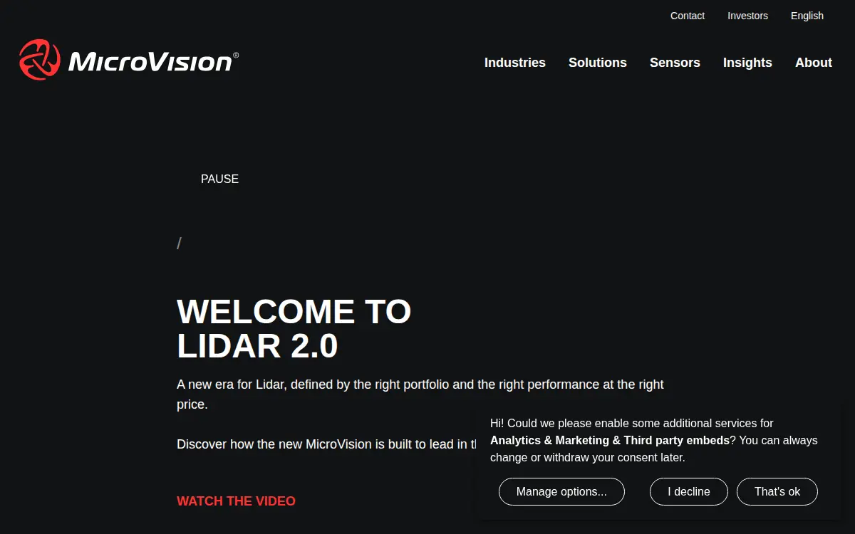 Homepage of Microvision, INC.