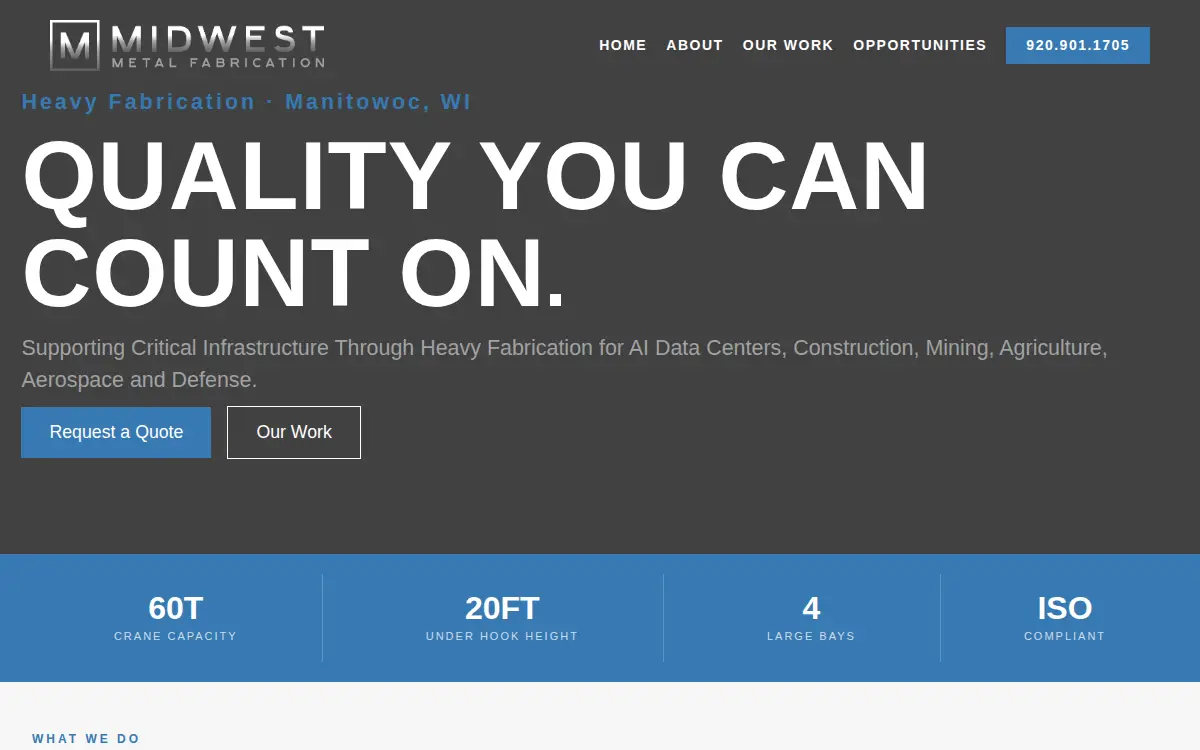 Homepage of Midwest Metal Fabrication LLC
