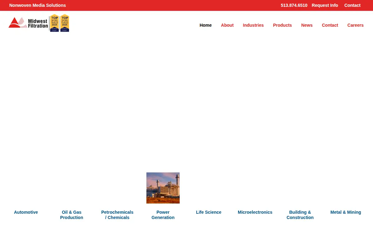 Homepage of Midwest Filtration LLC