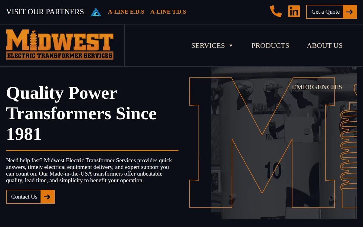 Homepage of Midwest Electric Transformer Services, INC