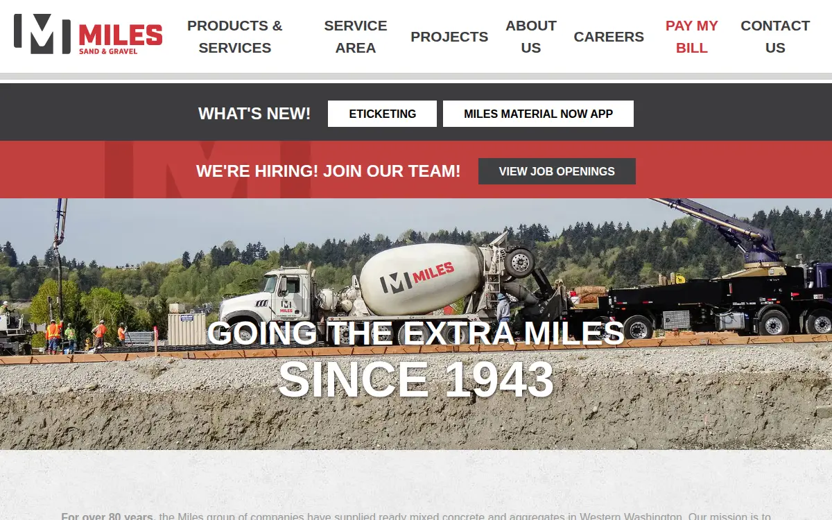 Homepage of Miles Sand & Gravel Company