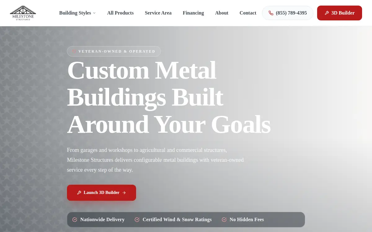 Homepage of Milestone Structures, LLC