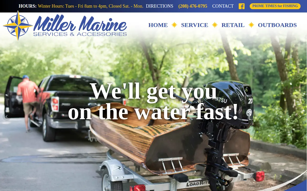 Homepage of Miller Marine Services & Accessories, LLC