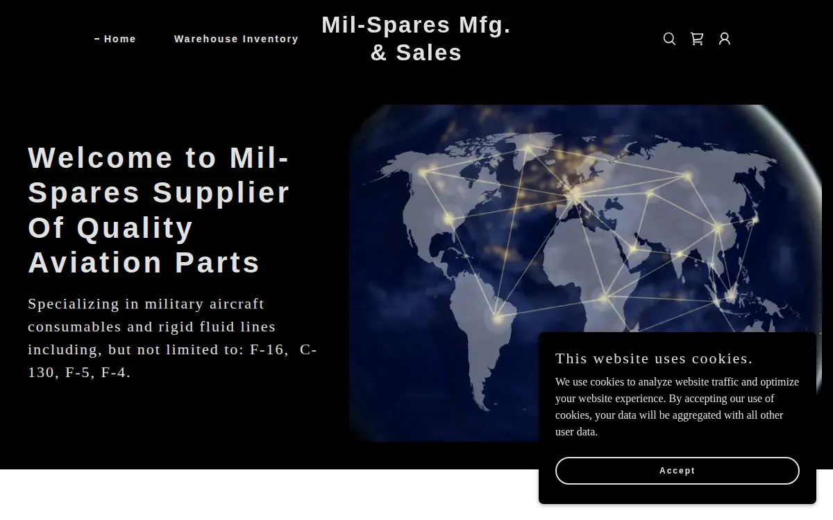 Homepage of Mil-spares Manufacturing and Sales LLC