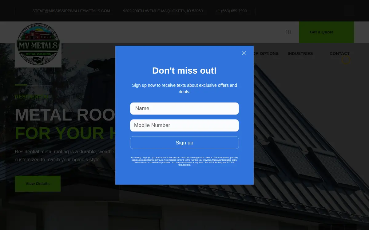 Homepage of Mississippi Valley Metals LLC