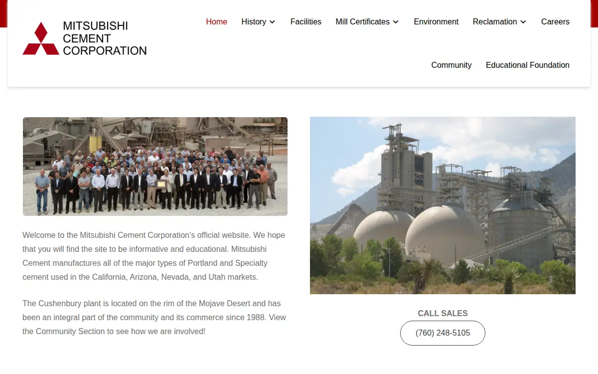 Homepage of Mitsubishi Cement Corporation