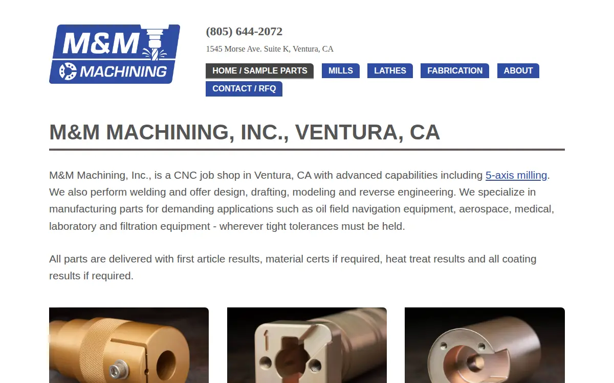 Homepage of M&m Machining, INC.