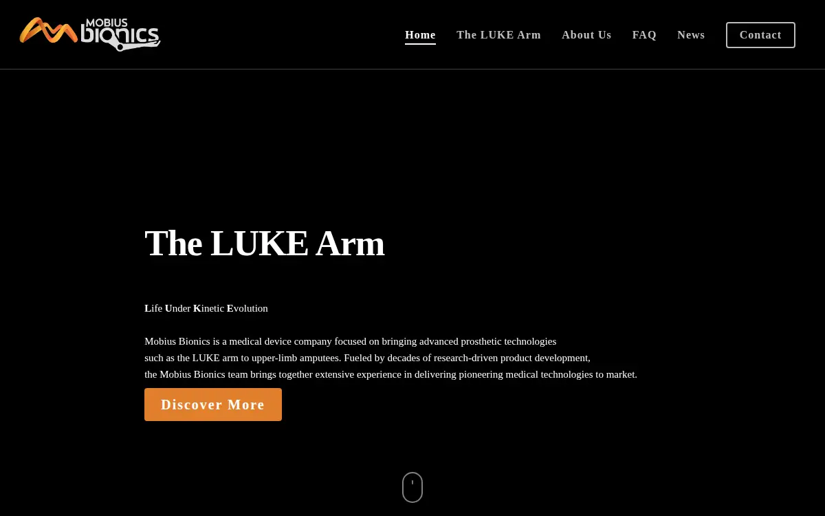 Homepage of Mobius Bionics LLC