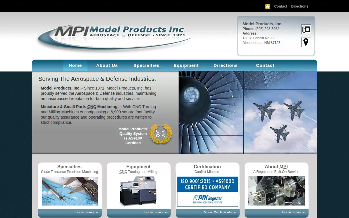 Homepage of Model Products, INC.