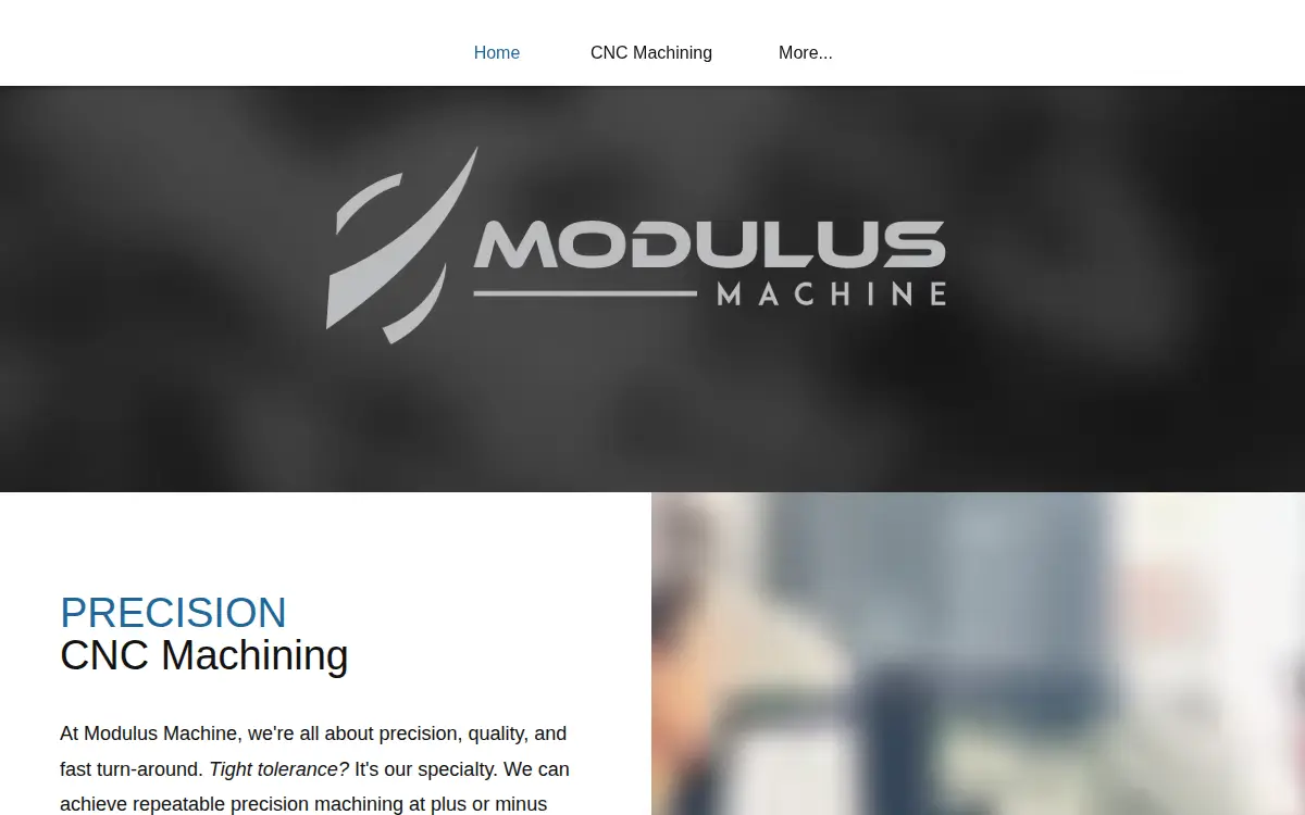 Homepage of Modulus Machine, LLC
