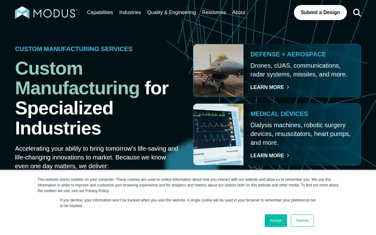 Homepage of Modus Advanced INC.
