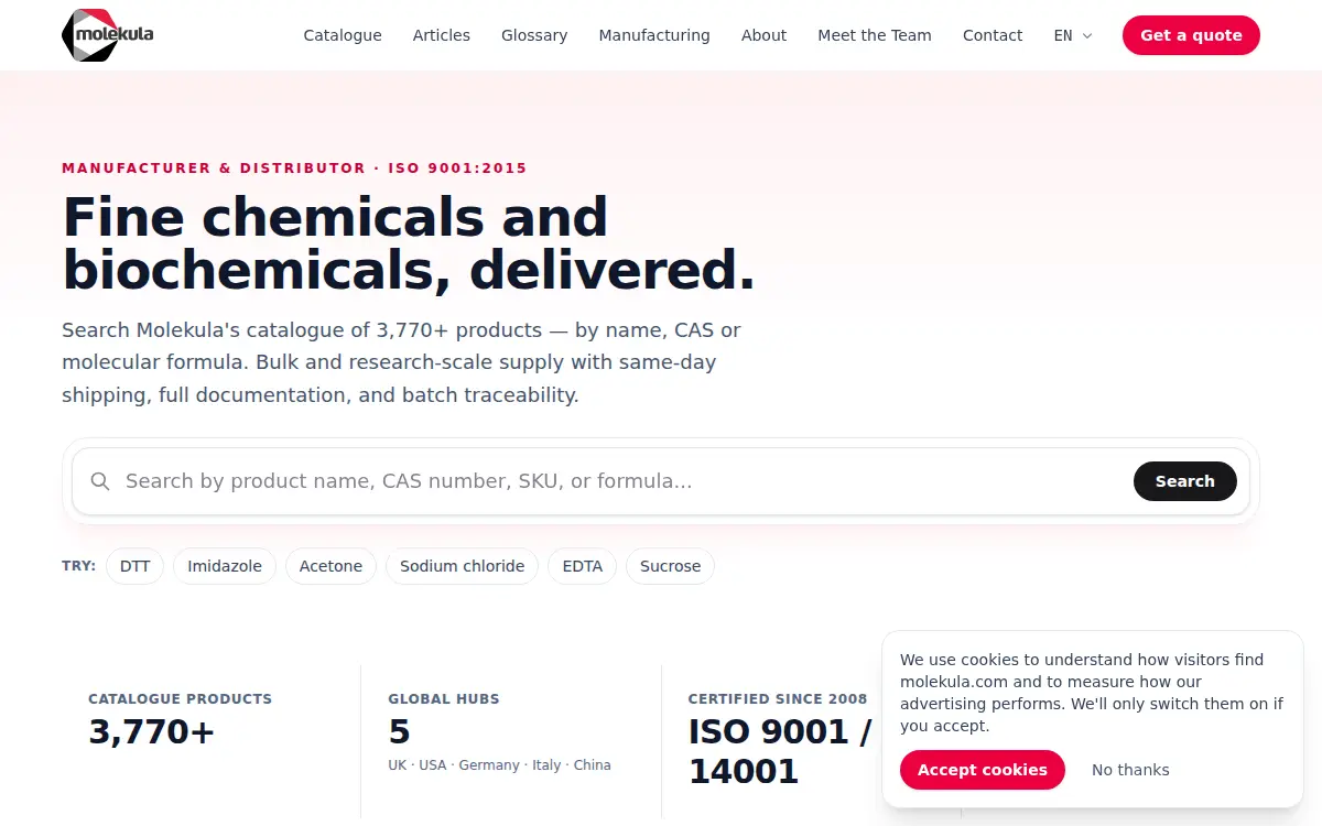 Homepage of Molekula Americas LLC