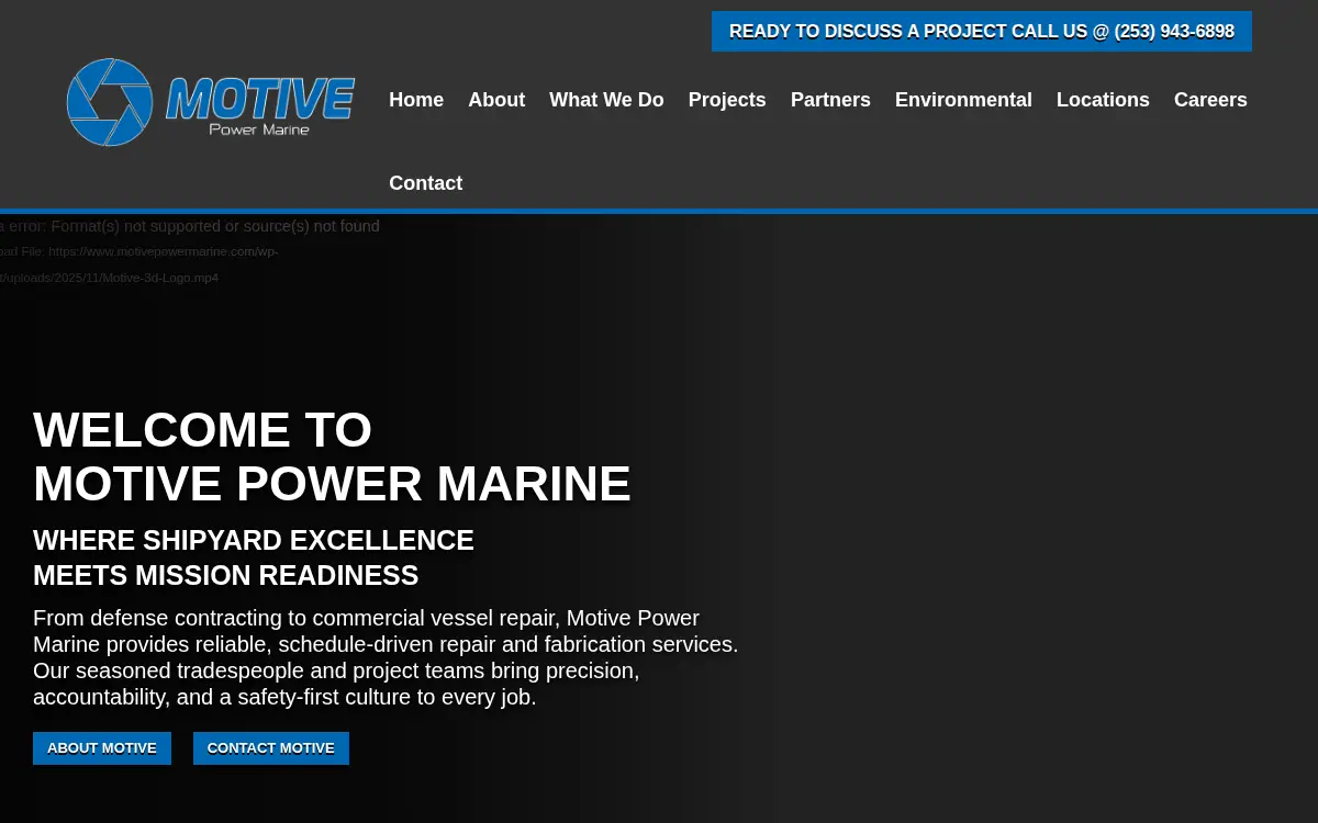Homepage of Motive Power Marine, LLC