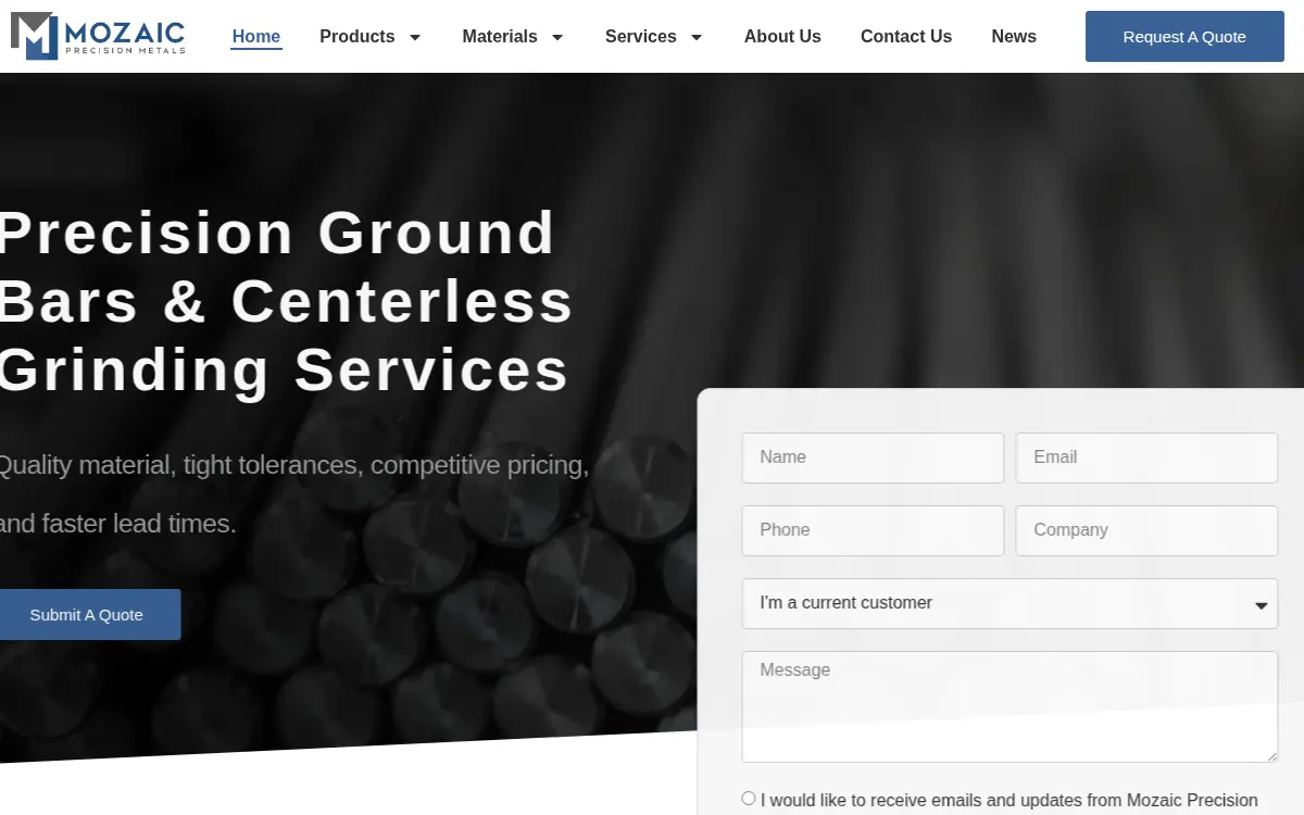 Homepage of Mozaic Metals LLC